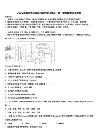 2026届海南省东方市民族中学化学高一第一学期期中统考试题含解析