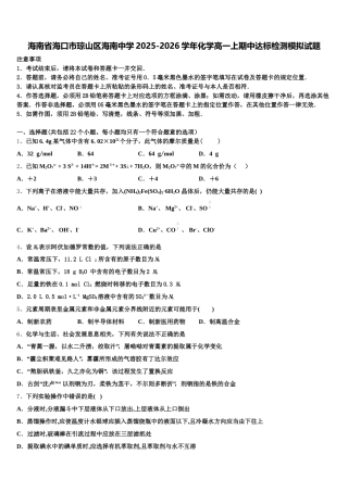 海南省海口市琼山区海南中学2025-2026学年化学高一上期中达标检测模拟试题含解析