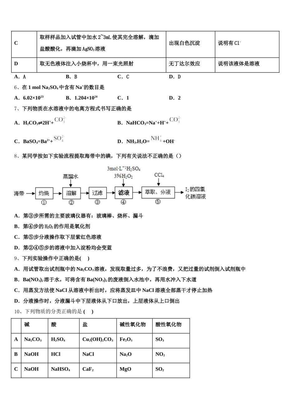2025-2026学年广东省东莞市东莞高级中学高一上化学期中检测试题含解析_第2页