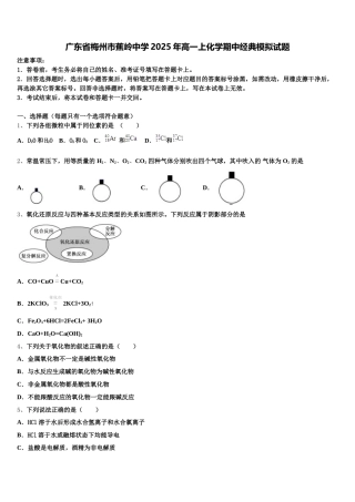 广东省梅州市蕉岭中学2025年高一上化学期中经典模拟试题含解析