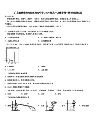 广东省佛山市南海区南海中学2026届高一上化学期中达标测试试题含解析