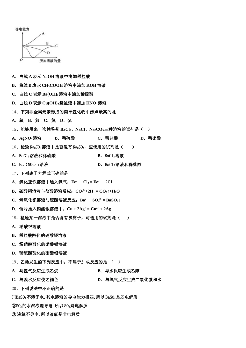 2025年广东省深圳红岭中学高一上化学期中学业质量监测试题含解析_第3页
