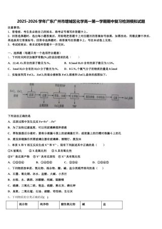2025-2026学年广东广州市增城区化学高一第一学期期中复习检测模拟试题含解析