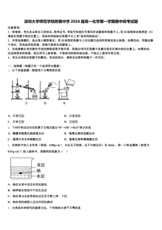 深圳大学师范学院附属中学2026届高一化学第一学期期中统考试题含解析