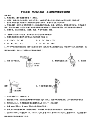 广东高明一中2025年高一上化学期中质量检测试题含解析