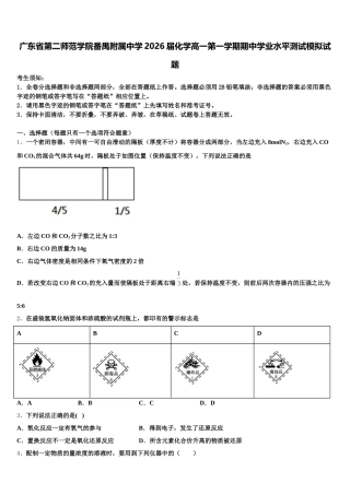 广东省第二师范学院番禺附属中学2026届化学高一第一学期期中学业水平测试模拟试题含解析