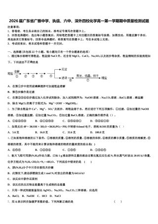 2026届广东省广雅中学、执信、六中、深外四校化学高一第一学期期中质量检测试题含解析