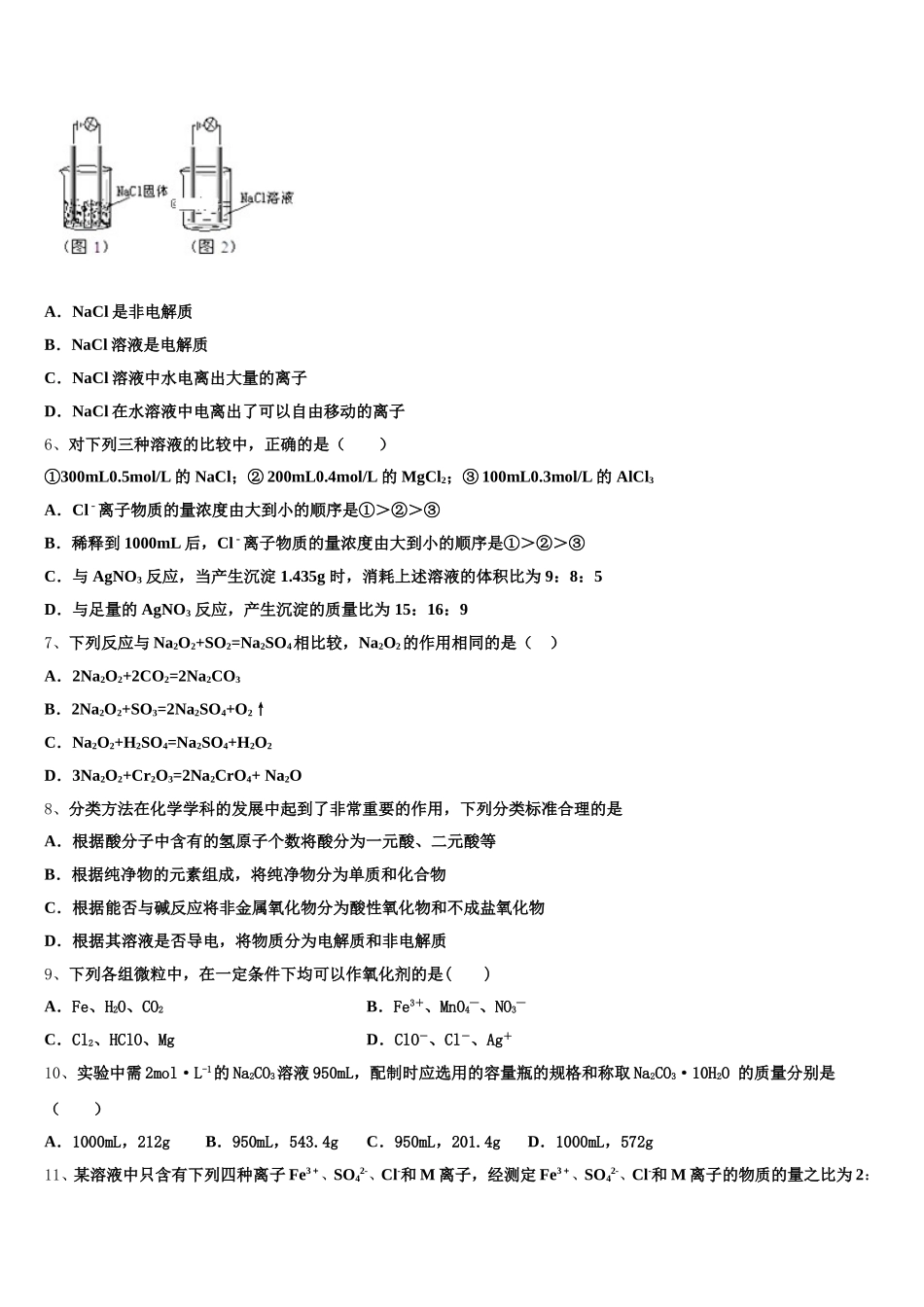 2025年广东省揭阳第一中学化学高一第一学期期中复习检测试题含解析_第2页