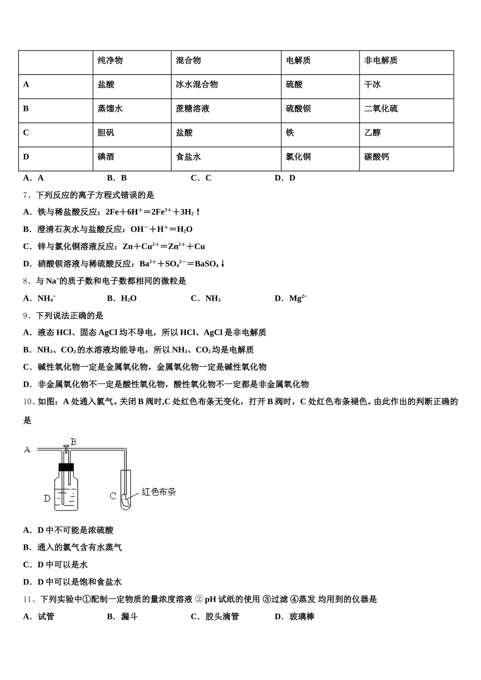 广东省龙城高级中学2025-2026学年化学高一上期中检测模拟试题含解析_第2页
