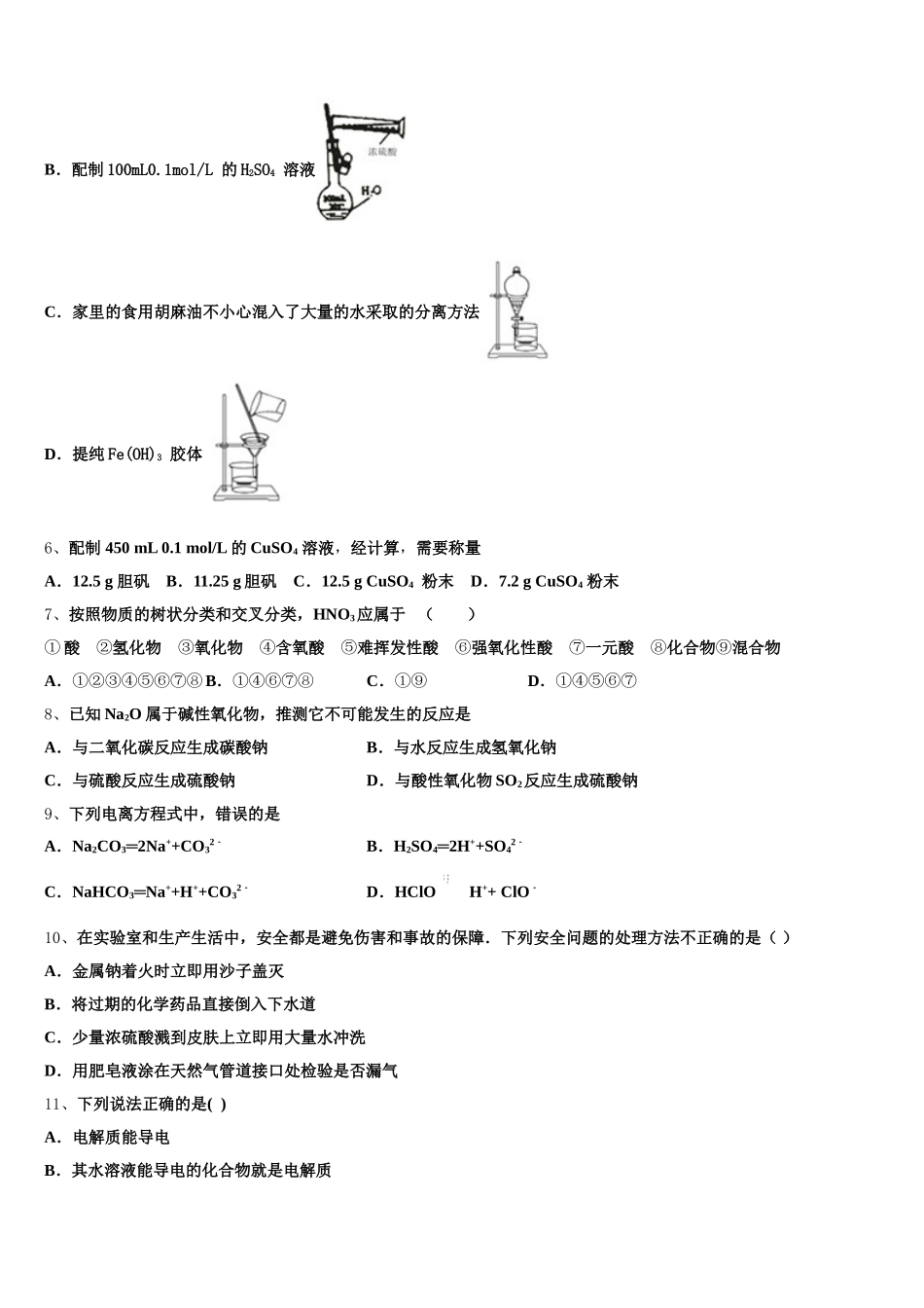 深圳市龙岗区2026届高一化学第一学期期中学业水平测试试题含解析_第2页