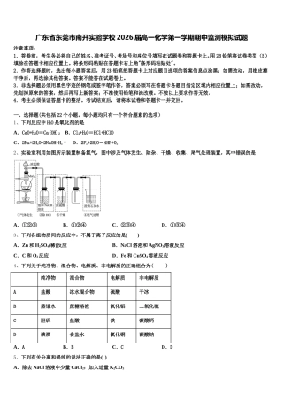 广东省东莞市南开实验学校2026届高一化学第一学期期中监测模拟试题含解析