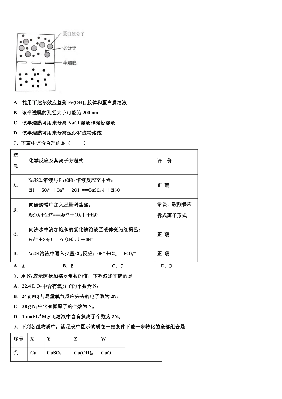2025-2026学年广东省深圳市龙岗区高一化学第一学期期中复习检测模拟试题含解析_第2页