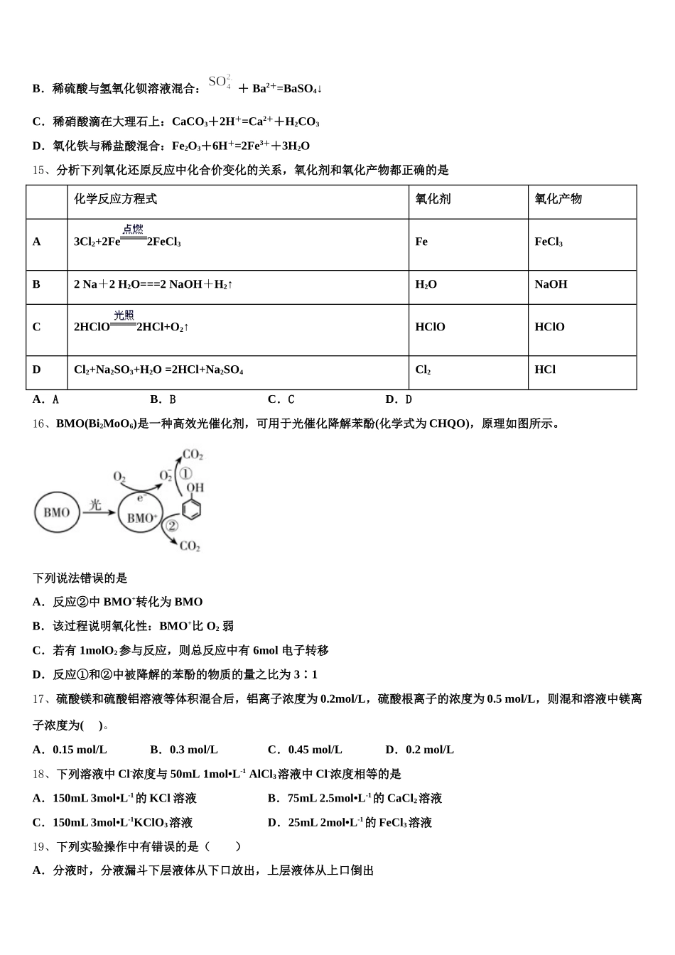 2025-2026学年广东省茂名市电白区高一上化学期中检测模拟试题含解析_第3页