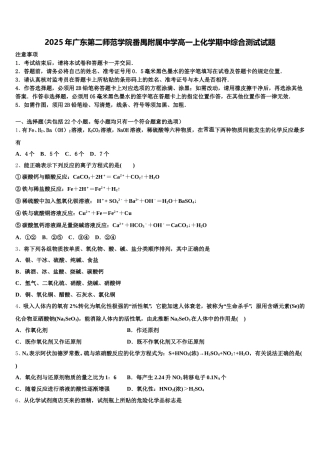 2025年广东第二师范学院番禺附属中学高一上化学期中综合测试试题含解析