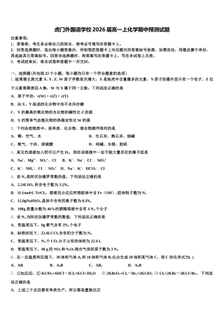 虎门外国语学校2026届高一上化学期中预测试题含解析