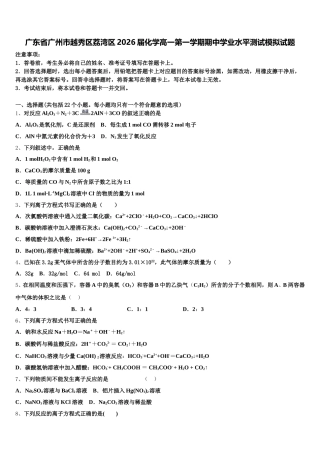 广东省广州市越秀区荔湾区2026届化学高一第一学期期中学业水平测试模拟试题含解析