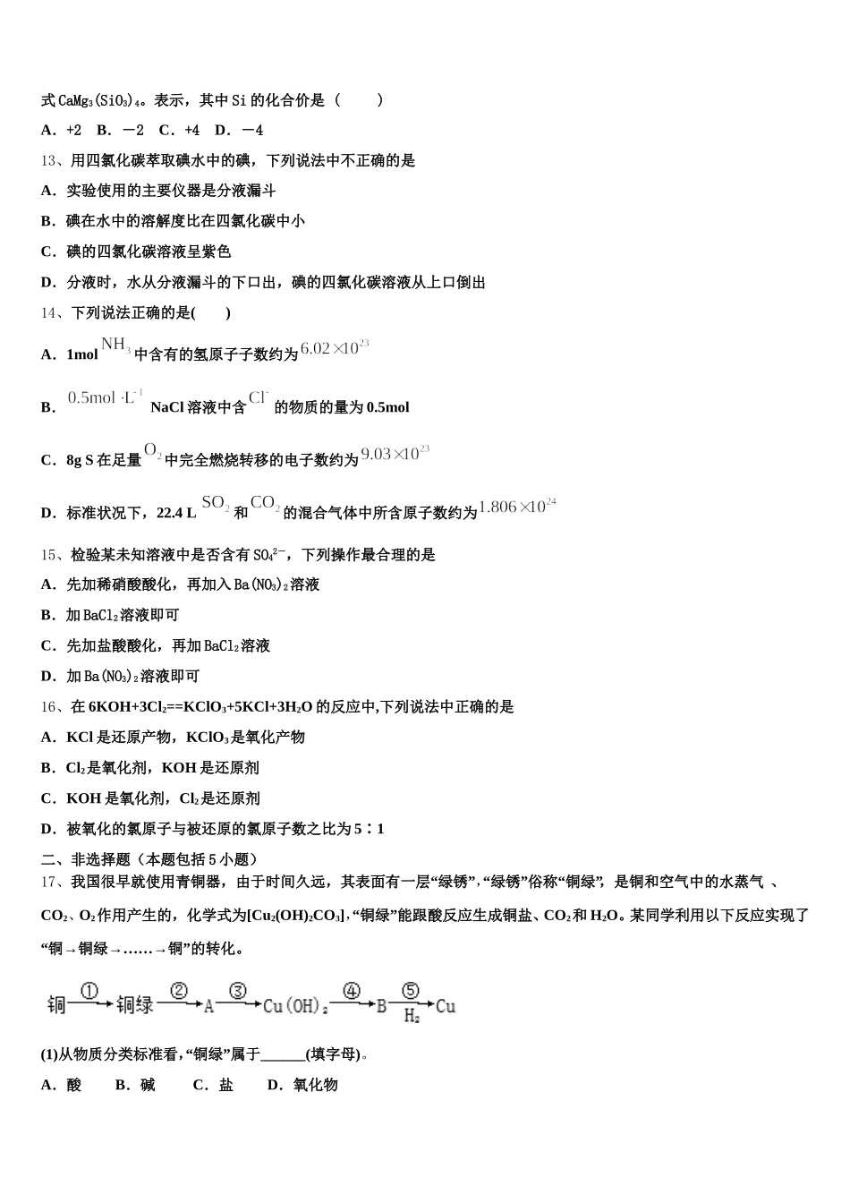 2025年广东省广州市仲元中学高一上化学期中监测模拟试题含解析_第3页