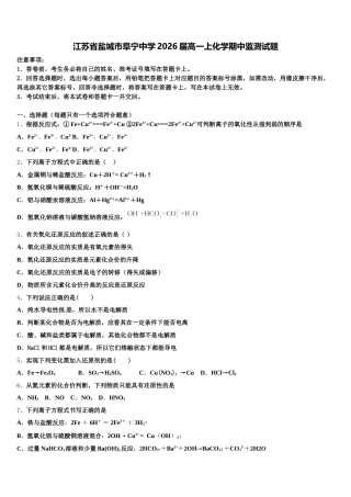 江苏省盐城市阜宁中学2026届高一上化学期中监测试题含解析