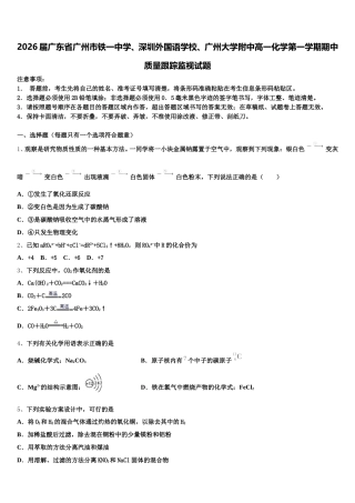 2026届广东省广州市铁一中学、深圳外国语学校、广州大学附中高一化学第一学期期中质量跟踪监视试题含解析