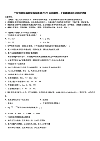 广东省惠东县惠东高级中学2025年化学高一上期中学业水平测试试题含解析
