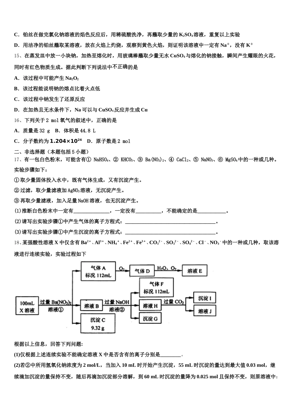 深圳市重点中学2025年高一化学第一学期期中质量跟踪监视试题含解析_第3页