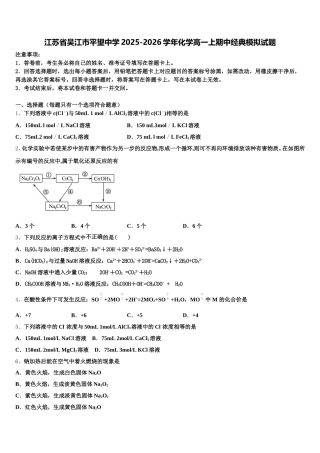 江苏省吴江市平望中学2025-2026学年化学高一上期中经典模拟试题含解析