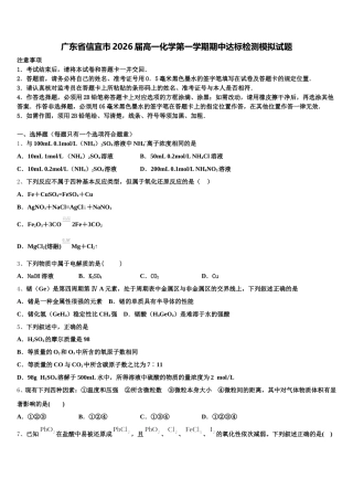 广东省信宜市2026届高一化学第一学期期中达标检测模拟试题含解析