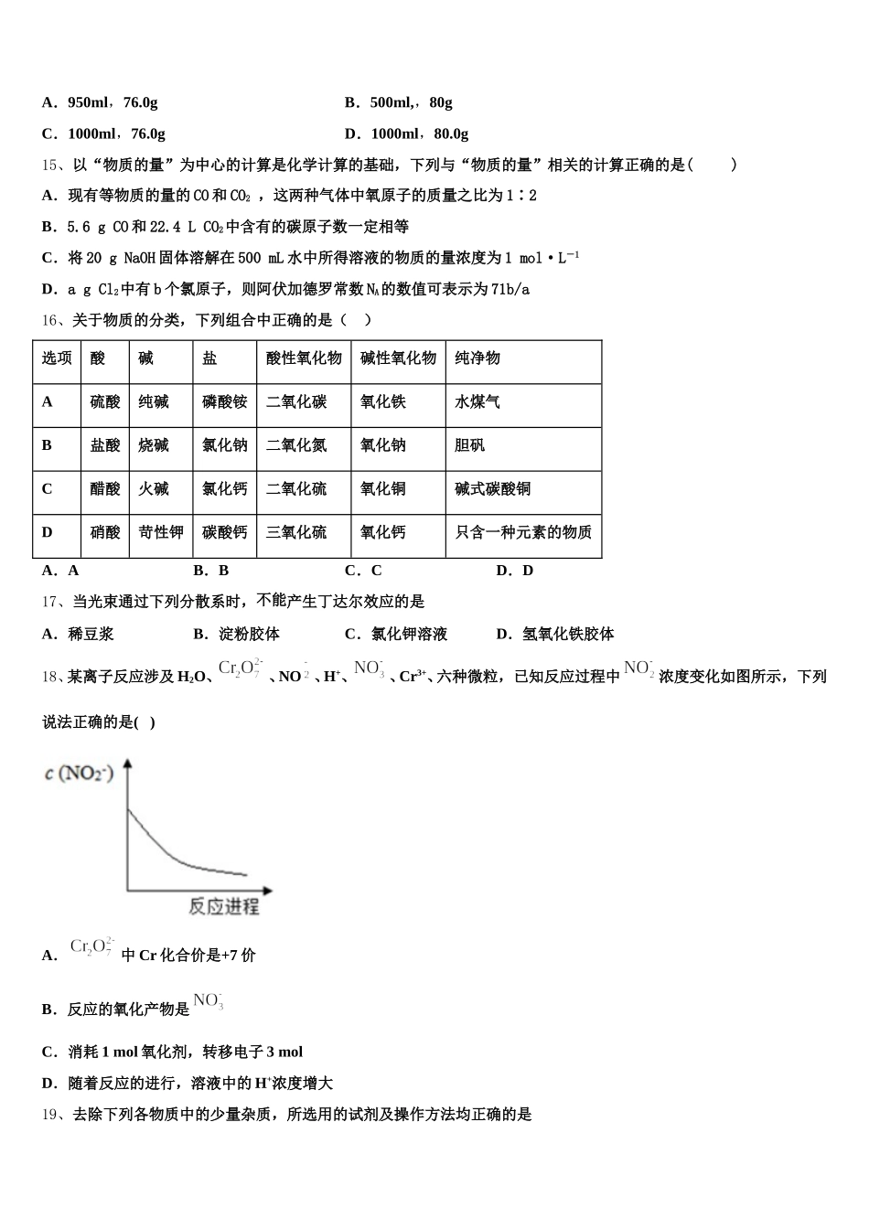 广东省广州市第二外国语学校2026届高一化学第一学期期中联考模拟试题含解析_第3页