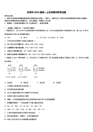 东莞市2026届高一上化学期中联考试题含解析