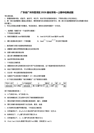 广东省广州市荔湾区2026届化学高一上期中经典试题含解析