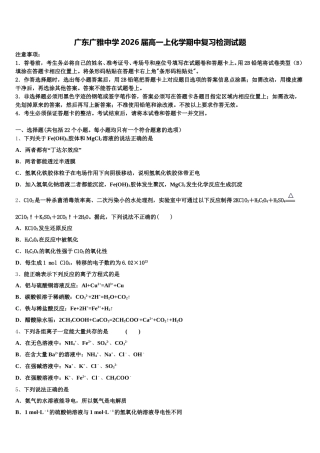 广东广雅中学2026届高一上化学期中复习检测试题含解析