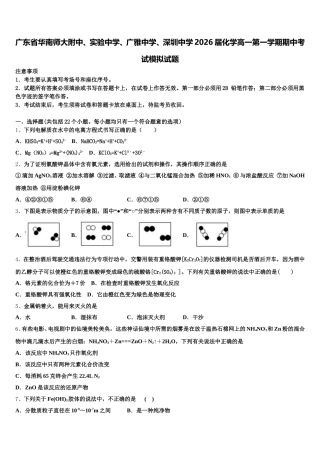 广东省华南师大附中、实验中学、广雅中学、深圳中学2026届化学高一第一学期期中考试模拟试题含解析