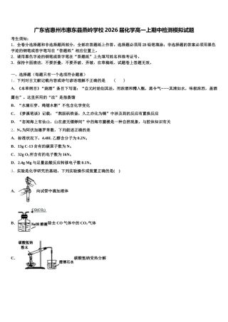 广东省惠州市惠东县燕岭学校2026届化学高一上期中检测模拟试题含解析