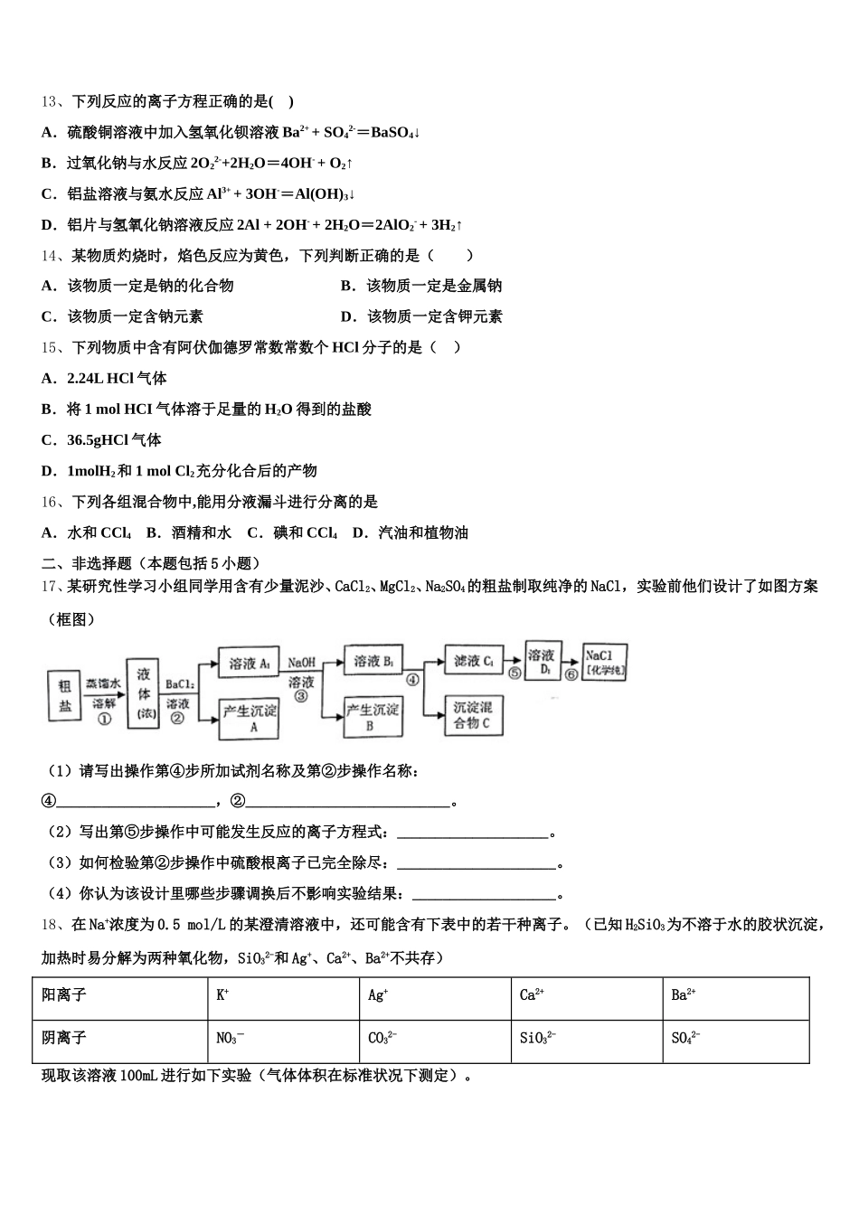2025年广东省阳江市阳东广雅中学化学高一上期中教学质量检测试题含解析_第3页