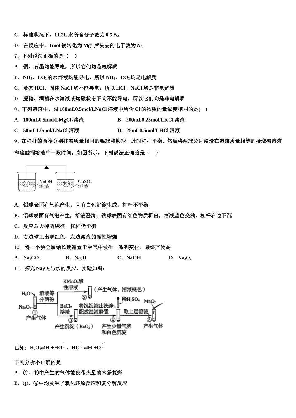 广东省肇庆市高要区第一中学2025-2026学年高一上化学期中综合测试试题含解析_第2页