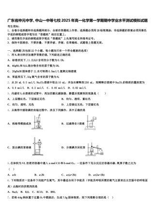 广东省仲元中学、中山一中等七校2025年高一化学第一学期期中学业水平测试模拟试题含解析