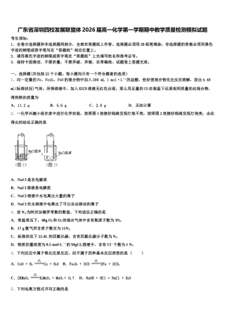 广东省深圳四校发展联盟体2026届高一化学第一学期期中教学质量检测模拟试题含解析