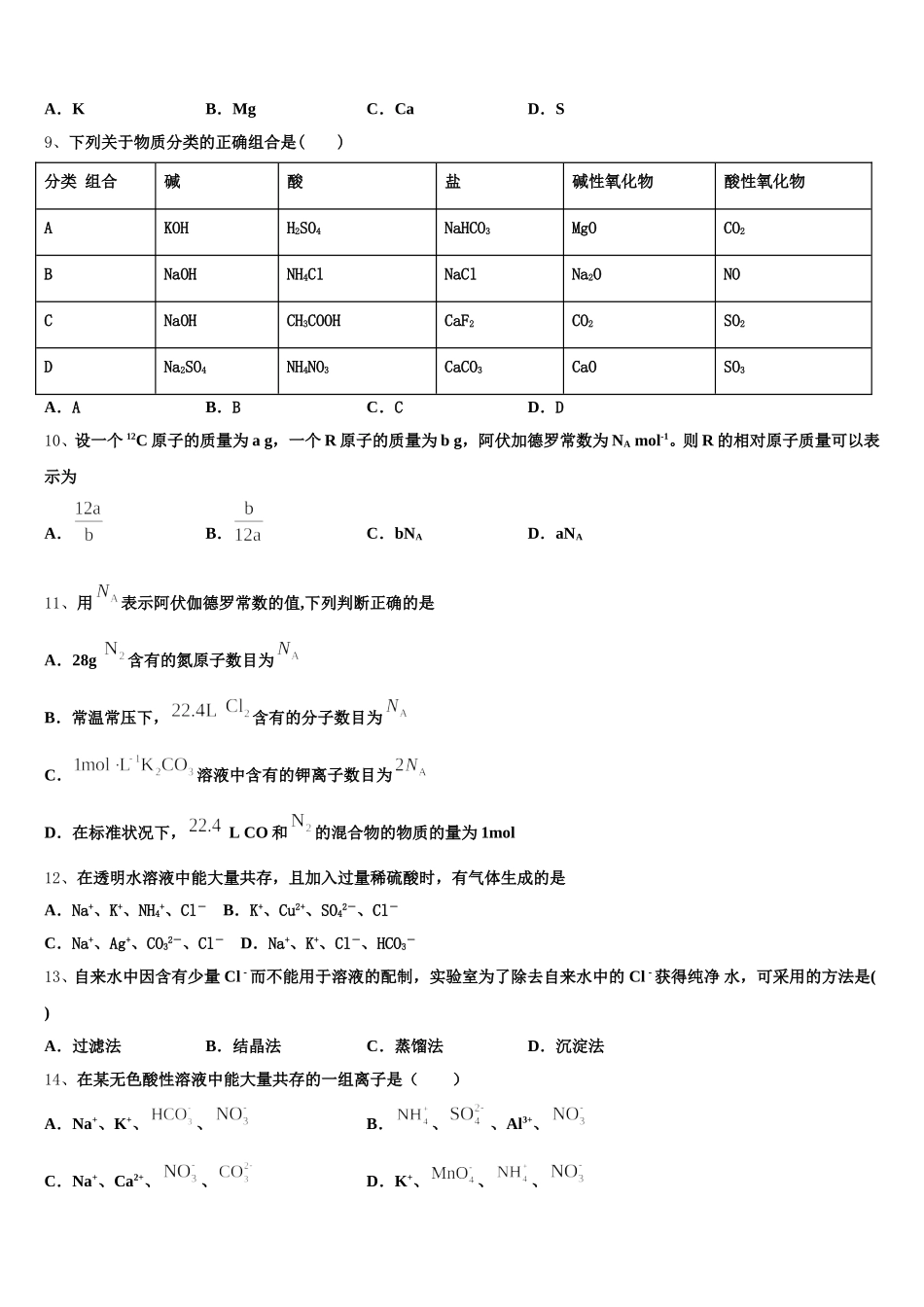 2025-2026学年广东省揭阳普宁市化学高一上期中监测试题含解析_第2页