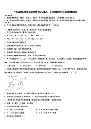 广东省揭阳华侨高级中学2025年高一上化学期中综合测试模拟试题含解析