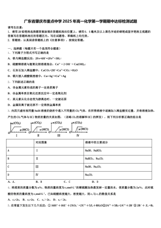 广东省肇庆市重点中学2025年高一化学第一学期期中达标检测试题含解析