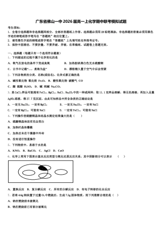 广东省佛山一中2026届高一上化学期中联考模拟试题含解析