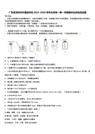 广东省深圳市外国语学校2025-2026学年化学高一第一学期期中达标检测试题含解析