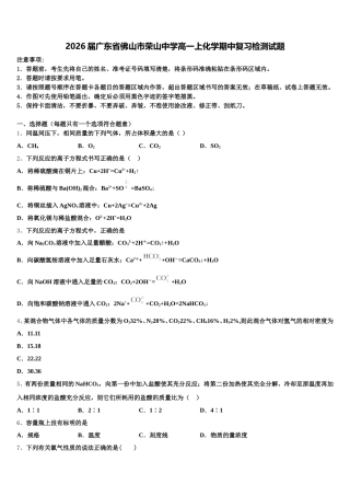 2026届广东省佛山市荣山中学高一上化学期中复习检测试题含解析