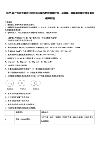 2025年广东省东莞市北京师范大学石竹附属学校高一化学第一学期期中学业质量监测模拟试题含解析