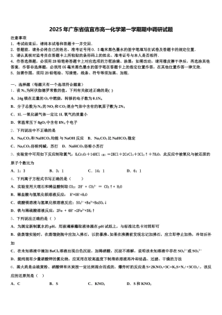 2025年广东省信宜市高一化学第一学期期中调研试题含解析