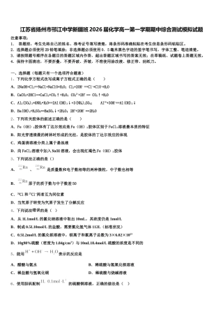 江苏省扬州市邗江中学新疆班2026届化学高一第一学期期中综合测试模拟试题含解析