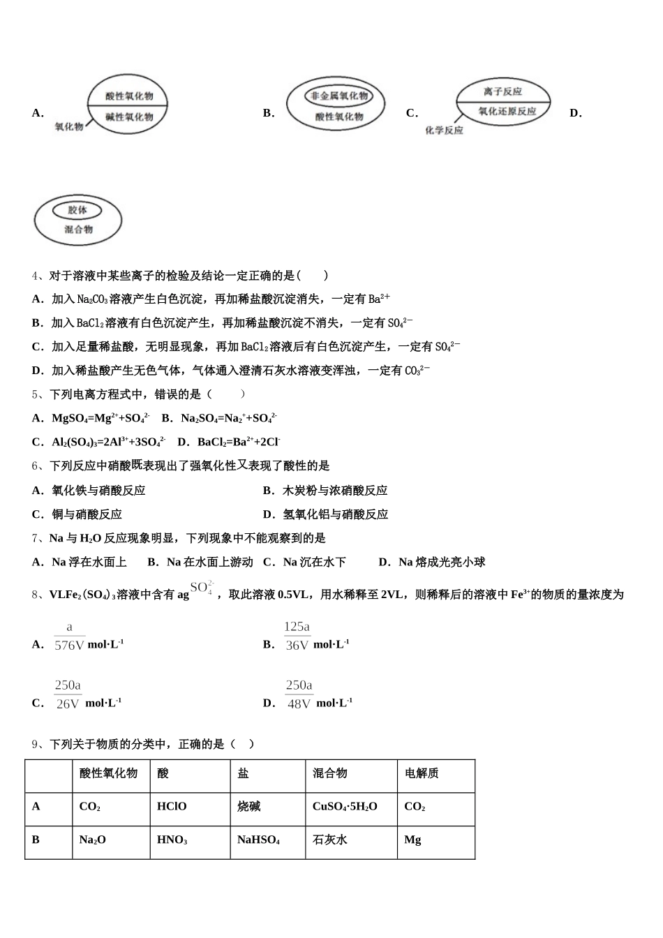 2025-2026学年广东省广州市广东第二师范学院番禺附中高一上化学期中质量跟踪监视模拟试题含解析_第2页