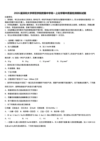 2026届深圳大学师范学院附属中学高一上化学期中质量检测模拟试题含解析