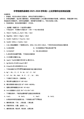 中考物理热身梯形含解析2025-2026学年高一上化学期中达标测试试题含解析