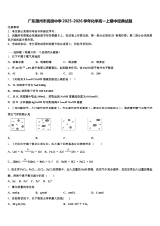 广东潮州市高级中学2025-2026学年化学高一上期中经典试题含解析
